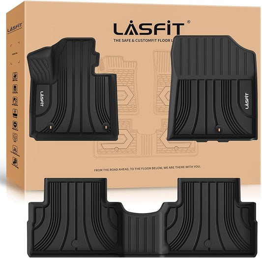 LASFIT Floor Mats for Hyundai Santa Fe Hybrid PHEV 2021 2022 2023 (Only Fit Hybrid & PHEV, Not Fit Gas) All Weather TPE Custom Fit Car Floor Liners 1st & 2nd Row Mats Accessories, Black