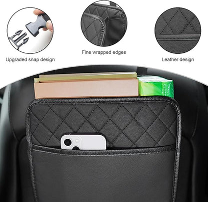 2 PCS Car Back Seat Organizer, Foldable Leather Backseat Hanging Storage Bag with Adjustable Strap, Multifunction Seat Back Organizer Large Capacity Storage Bag with Mesh Pocket