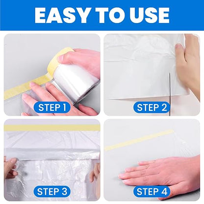 TAPEBEAR Pre-Taped Masking Film 22inch x 30yard(550mmx 27m), Plastic Cover for Painting, Tape and Drape, Plastic Sheeting for Automotive, Floor, Appliance and Furniture, 3Rolls