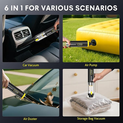 SEEDUSTRY Handheld Car Vacuum Portable Cordless, 6-in-1 Mini Cordless Vacuum Cleaner with Brushless Motor & 18000Pa Powerful Suction, Type-C Charge, 2025 Mini Vacuum V-C08 Pro for Car Home Office Pet
