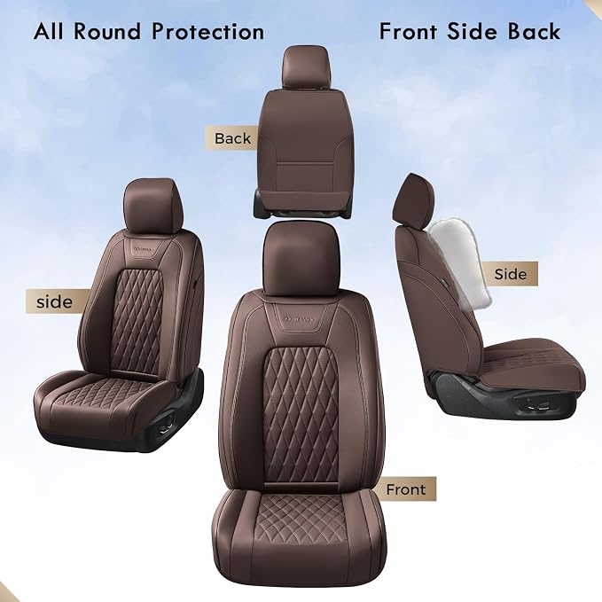 Coverado Premium Leather Front Seat Covers Waterproof Heavy-Duty Protectors Custom Fit for Ford F150 (2015-2026) F250/F350/F450 (2017-2026)-Brown, Vintage Style, Scratch-Resistant