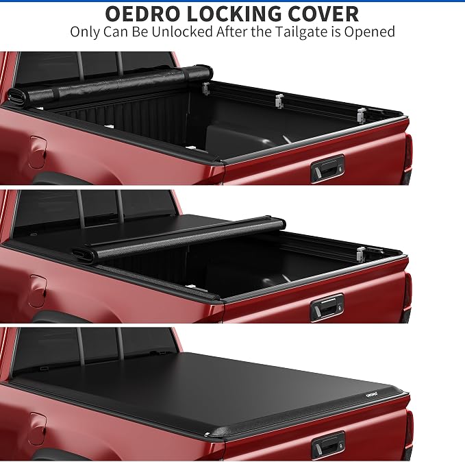oEdRo Soft Roll Up Truck Bed Tonneau Cover Compatible with 2016-2023 Toyota Tacoma (Excl. Trail), 5ft Bed with Track Rail System