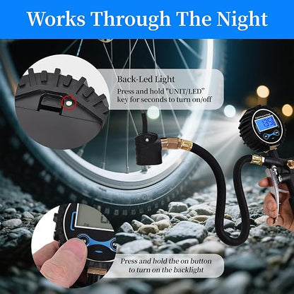 Digital Bike Tire Pressure Gauge, Presta Valve Adaptor, Schrader to Presta Valve Adapter for Air Compressor, Schrader Valve Adapter, Easiest Use Presta and Schrader Air Compressor Tool