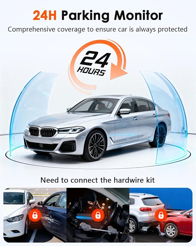 3-Channel Dash Cam 4K for Car: Front, Rear & Inside Dash Camera with 5.8G WiFi & GPS - 24H Parking Mode, 64GB Card for Rideshare Driver