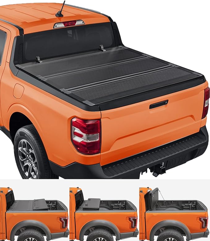 TIPTOP FILP Up Hard Folding Tonneau Cover Fits 2022-2026 Ford Maverick with 4.5ft Bed (54.4") | Lightweight FRP, Low-Profile Waterproof Truck Bed Cover G3.