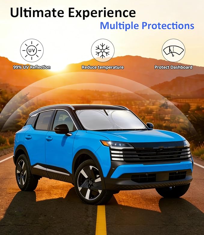 Windshield Sun Shade for 2025 2026 Nissan Kicks Accessories Car Front Window Sun Visor & Heat Shield | 240T Sunshade Protection Blocks UV Rays Keep Your Car Cooler
