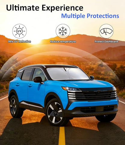Windshield Sun Shade for 2025 2026 Nissan Kicks Accessories Car Front Window Sun Visor & Heat Shield | 240T Sunshade Protection Blocks UV Rays Keep Your Car Cooler