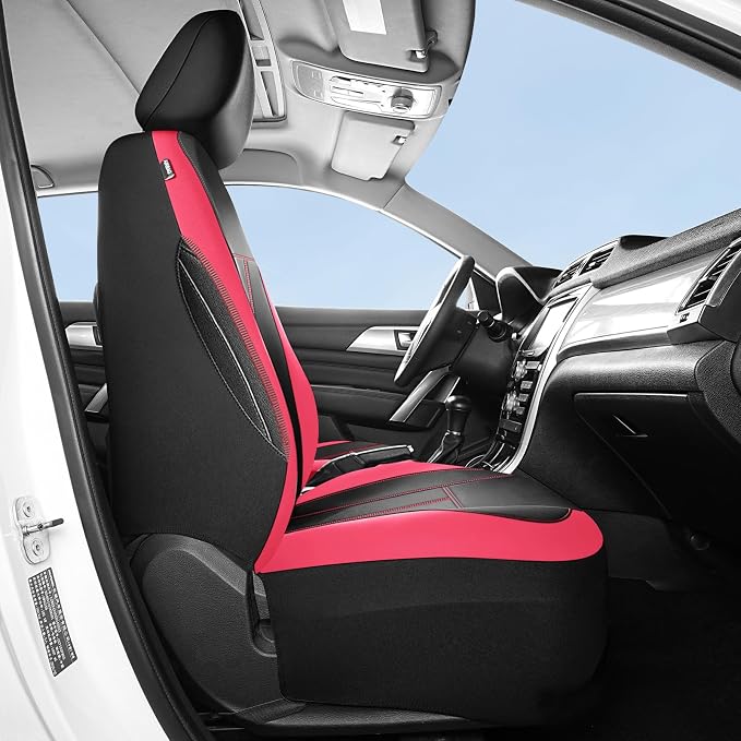 HChengkikz Car Seat Covers Front Seat, Waterproof Neoprene Car Seat Cover, Airbag Compatible,Universal Automotive Comfort for Most Cars, Trucks, SUVs (Black + Red)