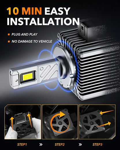 OXILAM 2025 Latest D3S D3R LED Bulbs, 900% Ultra-Bright 60W, 6500K Pure White Brighter Than Xenon, Easy Plug-N-Play Installation, 20 Years Lifespan, No Flicker, 99% Compatibility