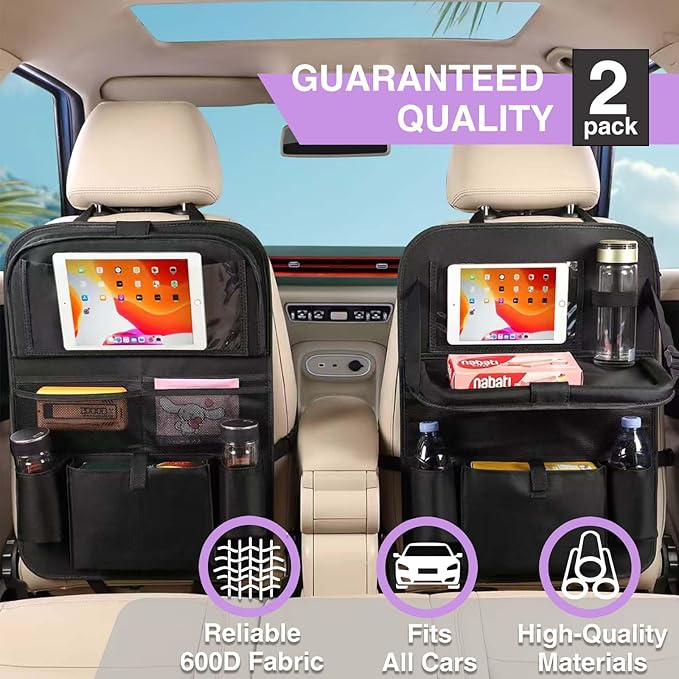 Car BackSeat Organizer,2 Pack for Kids Car Organizer Kick Mats Kick Mats Back Seat Protector with Touch Screen Tablet Holder, for Kids, Car Travel Accessories, (2PACK)