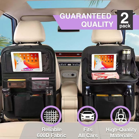Car BackSeat Organizer,2 Pack for Kids Car Organizer Kick Mats Kick Mats Back Seat Protector with Touch Screen Tablet Holder, for Kids, Car Travel Accessories, (2PACK)