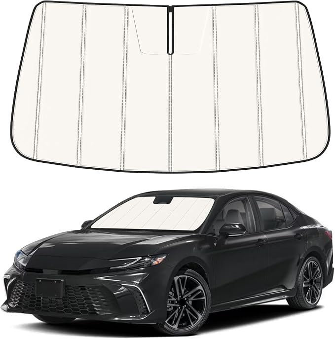 Windshield Sun Shade for Toyota Camry 2025-2026, Front Window Visor Accessories, Folding Design Blocks Heat & UV Rays Maintain Cool Interior and Save Space