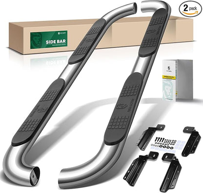 YHTAUTO 4 Inch Running Boards Side Steps Fit Ford F-150 2015-2026, F350/250/450/550 Super Duty 2017-2026 (Extended Cab/Super Cab) Oval Bent Ends Stainless Steel Polished Chrome, Truck Side Step Rails