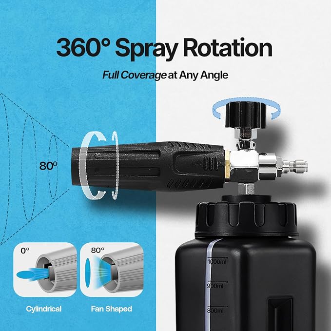 Foam Cannon for Pressure Washer 1.1mm Orifice for Thick Snow Foam Lance | High Performance 1/4'' Quick Connector Adjustable Pressure Washer Soap Attachment Foamer Car Detailing Soap Cannon Wide Mouth