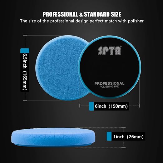 Blue T60 Moderate-Cut Foam Polishing Pads, SPTA 3Pcs 6.5 Inch Face for 6 Inch 150mm Backing Plate Compound Buffing Sponge Pads for Car Buffer Polisher Compounding, Polishing and Waxing -FPTSS6B-3