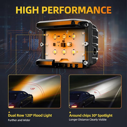 NAOEVO 4 Inch Strobe LED Light Pods, Amber White Blue Red Side Shooter, 6 Modes 60W Off Road Light with Memory Function, Emergency Fog Driving Work Light for Truck Boat ATV SUV with Wiring Harness