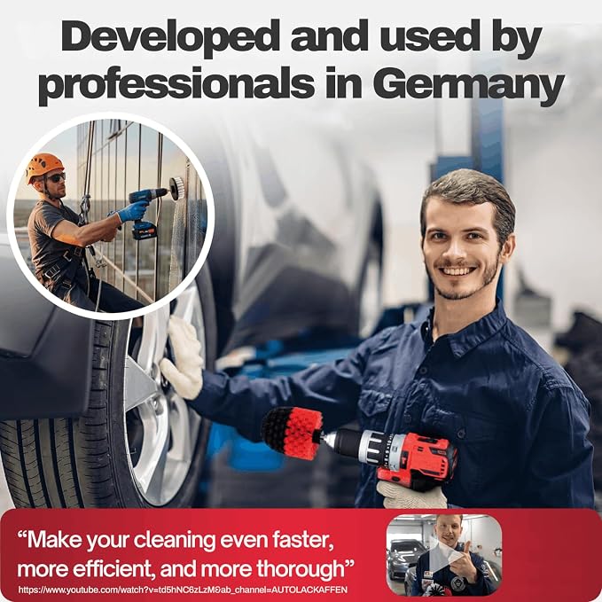 Drill Brush Attachments for Cleaning [Set of 6] Universally Cleans Cars, Rims, Upholstery, Tiles, and More I Brush Drill Attachment for Cleaning I Drill Brush for Car Detailing (Red-White-Black)