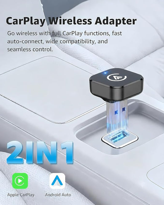 Wireless CarPlay Adapter & Android Auto Adapter, 2 in 1 Mini Dongle, Convert Wired to Wireless, Plug and Play Fast Auto Connect, Stable No-Lag Connection, for iPhone & Android Cars 2016+, Black