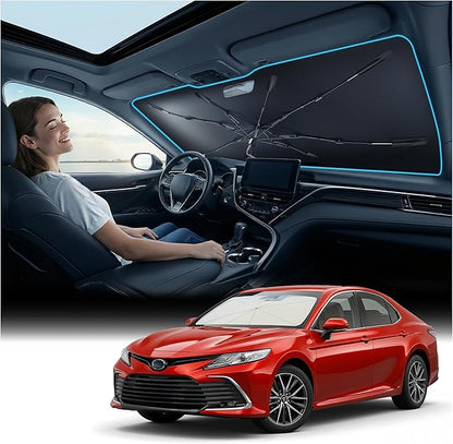 Nmoiss Windshield Sun Shade Umbrella for Toyota Corolla & Camry - [Vinyl Coating Heat Shield] Protect Car from Sun Rays & Heat Damage Keep Cool and Protect Interior, Spring Structure Edge