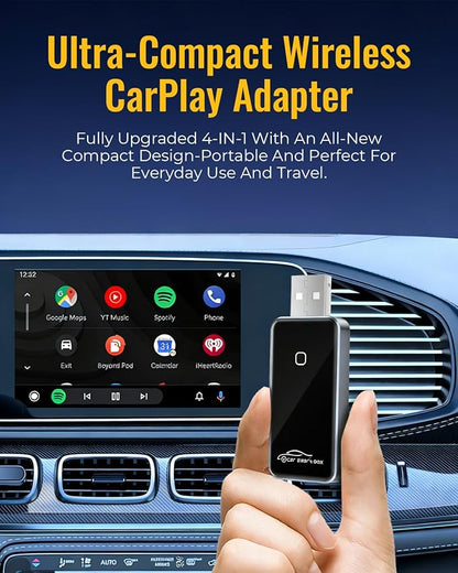 4-in-1 Wireless CarPlay & Android Auto Adapter w/AirPlay Mirroring, [Zinc Alloy] Stream Video, Bluetooth 5.4, Low Latency for Factory Wired Cars