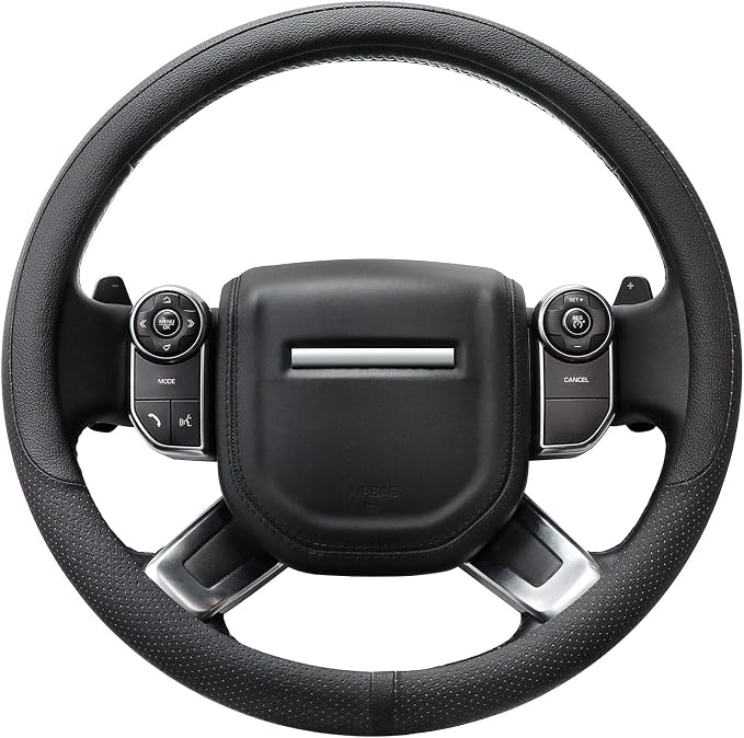 COFIT Breathable Car Steering Wheel Cover 16 inch Auto Universal Leather Wrap Non-Slip Steeringwheel Protector Automotive Interior Accessories, Black (Suit for 15 1/2-16 inch)