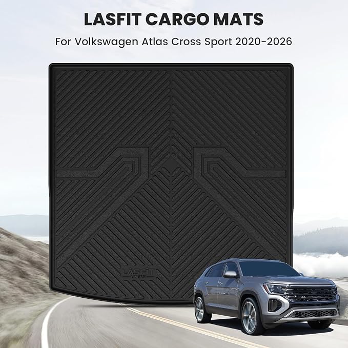 LASFIT Trunk Mat for Volkswagen Atlas Cross Sport 2020-2026, Custom Fit All-Weather Protection TPE Rubber Cargo Mat for VW Accessories, Super Duty, Waterproof, Easy to Clean, Black