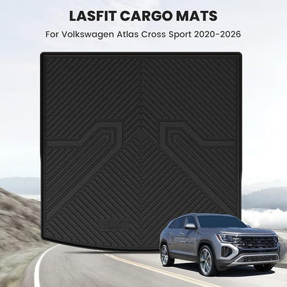 LASFIT Trunk Mat for Volkswagen Atlas Cross Sport 2020-2026, Custom Fit All-Weather Protection TPE Rubber Cargo Mat for VW Accessories, Super Duty, Waterproof, Easy to Clean, Black