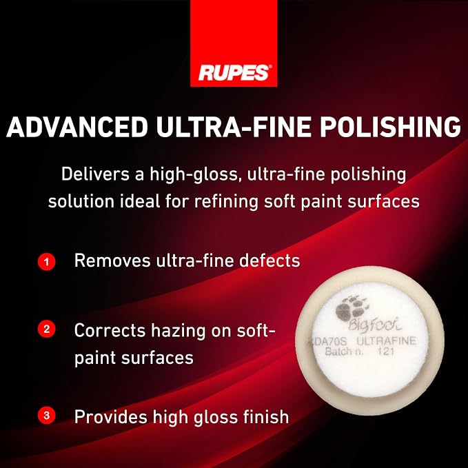 RUPES 9.DA70S/4 Pack of 4 White D-A Ultra-Fine Polishing Foam Pads 70mm | Ideal for Paint Correction & Gloss Enhancement | Removes Extremely Fine Defects | Compatible with 2.75" Backing Plate