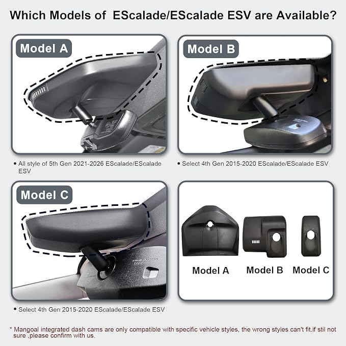 Mangoal 4K Dash Cam for Cadillac EScalade/EScalade ESV 2015-2020(Model C), Base Standard Premium Luxury, Model B & Model C Have Same Models Years but Vehicle Sensor Cover are Different, GPS, 64GB Card