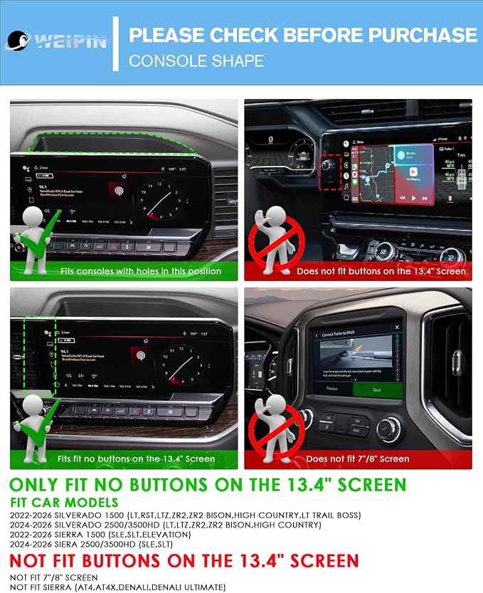 For Center Console Screen Organizer Tray ABS Materials Compatible with 2022–2026 Silverado&Sierra 1500/2024–2026 Silverado 2500HD/3500HD 13.4 Inch Center Console Screen Organizer