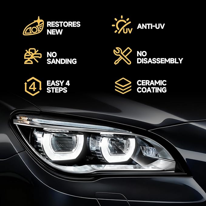 Car Headlight Restoration Kit, No Power Tools Required, Restoring to Like-New Condition, Covers 2-3 Vehicle Headlight Treatments, Headlight Cleaner and Restorer Kit, Headlight Restoration Spray