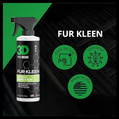 3D Fur Kleen - Pet Hair Remover & Cleaner - Loosens Embedded Pet Fur for Easy Removal - Safe for Carpets, Upholstery & Auto Interiors, 16 Ounce