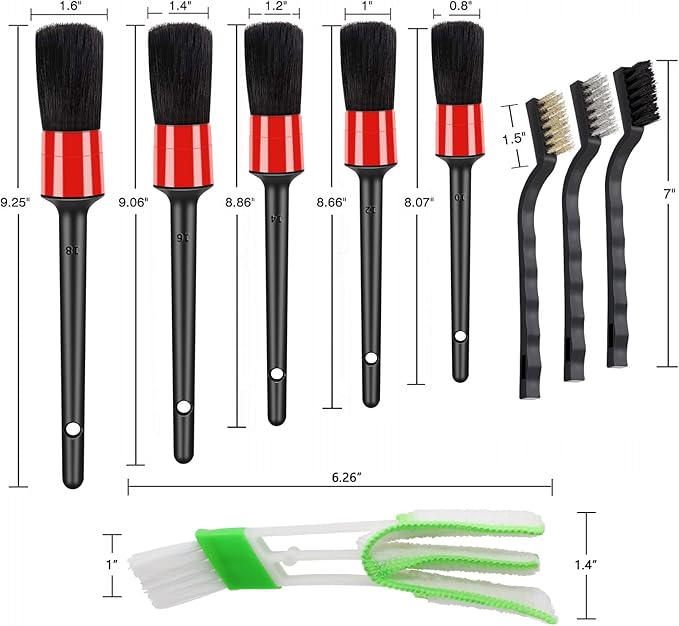 HMPLL 10pcs Auto Car Detailing Brush Set Car Interior Cleaning Kit Includes 5 Boar Hair Detail Brush,3 Wire Brush, 2 Air Vent Brush for Cleaning Car Interior Exterior, Dashboard Engines Leather Wheel