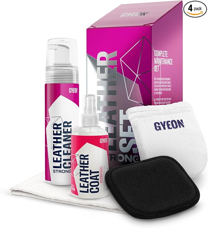 Gyeon Leather Set Strong All‑in‑One Car Leather Cleaner and Ceramic Coat Kit for Interior Protection Deep Clean Oil Removal Matte Finish Hydrophobic UV Resistant