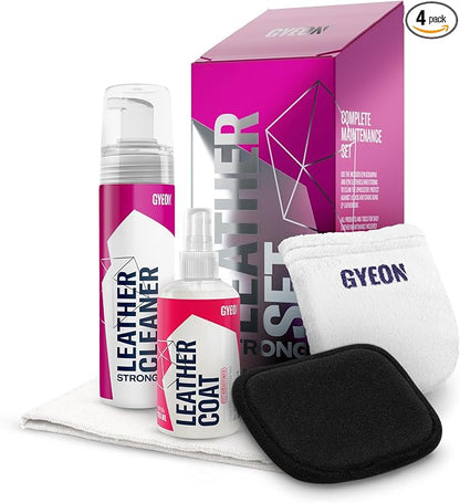 Gyeon Leather Set Strong All‑in‑One Car Leather Cleaner and Ceramic Coat Kit for Interior Protection Deep Clean Oil Removal Matte Finish Hydrophobic UV Resistant