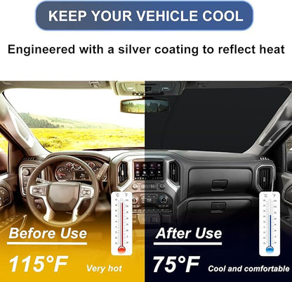 Windshield Sun Shade for 2019-2022 Chevy Silverado/GMC Sierra 1500, 2020-2023 Silverado/Sierra 2500HD 3500HD Foldable Front Window Sunshade UV Heat Block Full Coverage