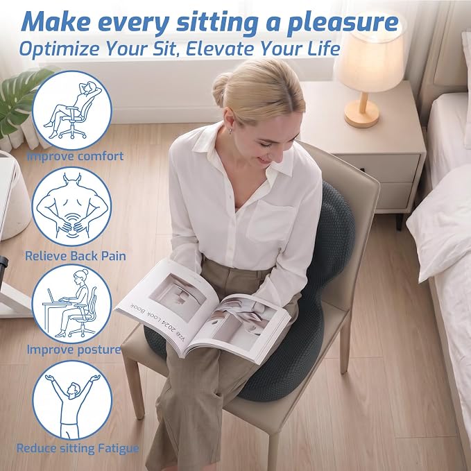 Ergonomic Office Chair Cushion,Memory Foam Seat Cushion with Lumbar Support,L-Shape Cushions with Strap,Sciatica,Hemorrhoids,and Tailbone Pain Relief for Office Workers (Black Oxford Cloth)