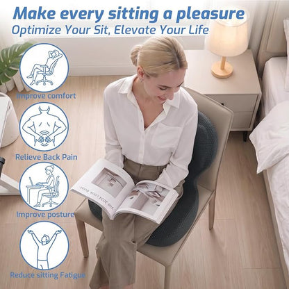 Ergonomic Office Chair Cushion,Memory Foam Seat Cushion with Lumbar Support,L-Shape Cushions with Strap,Sciatica,Hemorrhoids,and Tailbone Pain Relief for Office Workers (Black Oxford Cloth)