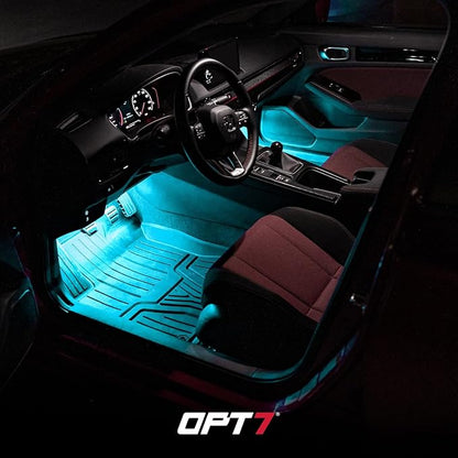 OPT7 Aura Pro 6PC Double LED Interior Strip Lights with APP & Remote Control, Multicolor Mode, Sound Active Inside Ambient Lighting Kit, Truck SUV RV Footwell Floor Decor, 12V Car Charger