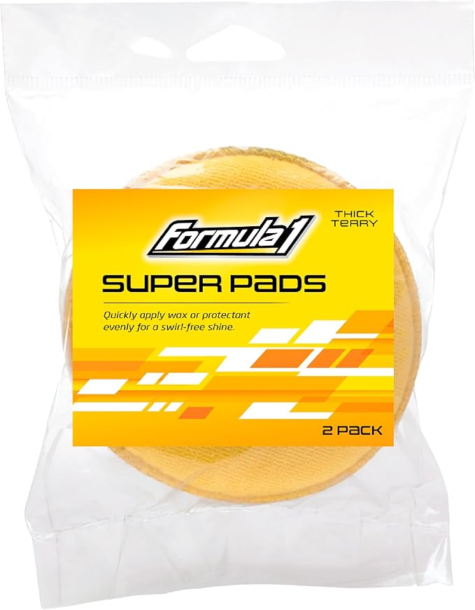 Formula 1 Super Car Wax Applicator Pad – Soft Polishing Pads Leave No Scratches – Reusable & Washable Car Wax Applicator Pads – Terry Cloth Applicator Pads for a Swirl-Free Shine (2 Pack, 3”)