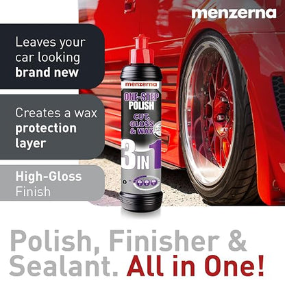 menzerna All-in-One polishing Kit I Car polishing Set with Menzerna One-Step Polish 3in1 (16oz) and 6 Inch Polishing Pad I Moderate Scratch Remover, high Gloss and Wax Kit for All Types of Vehicles