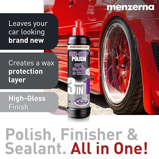 menzerna All-in-One polishing Kit I Car polishing Set with Menzerna One-Step Polish 3in1 (8oz) and 3.5 Inch Polishing Pad I Moderate Scratch Remover, high Gloss and Wax Kit for All Types of Vehicles