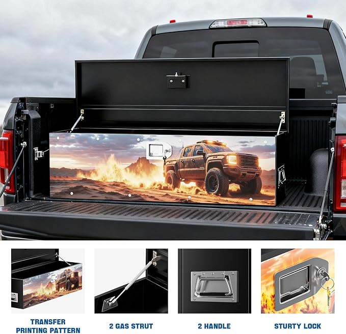 Truck Bed Tool Box,truck toolbox compatible with Sierra, Sierra Accessories, 38.5 x 11.6 x 9.6 Inches, Alloy Steel, Lockable, Weathertight, Rust Resistant, Flip Top, For Pickup Trucks