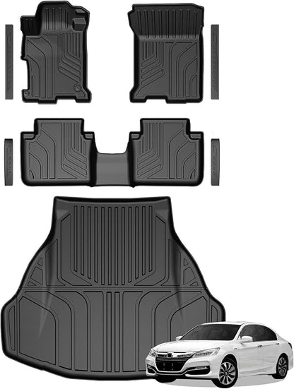 Floor Mats for Honda Accord 2013-2017, All Weather Floor Mats Trunk Cargo Liner and Door Sill Guards Accessories, Full Coverage Set (Fit Sedan Models)