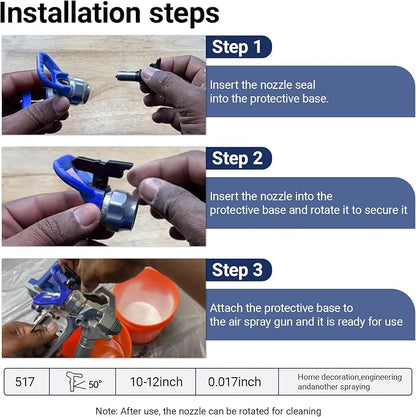 Airless Spray Tip for Standard Airless Paint Spray ，Includes 517 Nozzle tip,7/8" Nozzle seat and Nozzle Gasket (Blue)