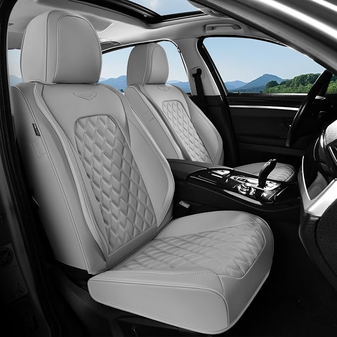 Coverado Front Seat Covers, Waterproof Nappa Leather Dust-Proof Protectors, Universal Fit for Most Vehicles, Anti-Scratch Seat Covers for Sedans, SUVs, Pickup Trucks – Gray