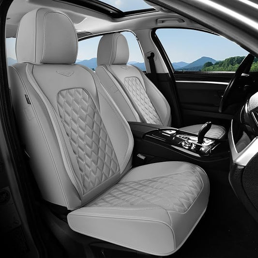Coverado Front Seat Covers, Waterproof Nappa Leather Dust-Proof Protectors, Universal Fit for Most Vehicles, Anti-Scratch Seat Covers for Sedans, SUVs, Pickup Trucks – Gray