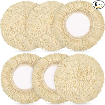 Tallew 6 Pcs 3 Inch Wool Polishing Pad Hook Loop Buffing Pad for Drill Curved Edge Compound Cutting Tool Drill Polisher Attachment Wheel Polish Kit Car Body Repair Buffing