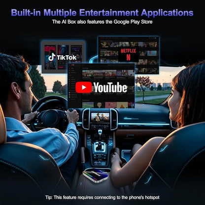 Wireless CarPlay & Android Auto Adapter, Magic AI Box with YouTube TikTok, Built-in Play Store and Screen Mirroring, Plug and Play Video Adapter for OEM Factory Wired CarPlay Vehicles
