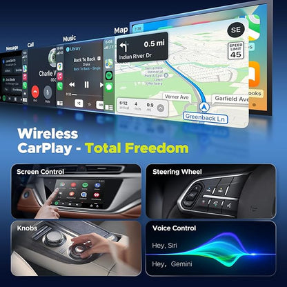 LAMTTO Wireless CarPlay Adapter with Gemini AI, 4GB+32GB Magic Box with Full Google Play Access—Download Streaming Apps, Games, Support Android Auto, OTA, HDMI, Airplay, USB Drive Media Playback